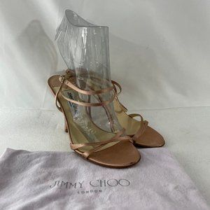 Jimmy Choo Light Pinkish Satin Strappy Pumps, 38
